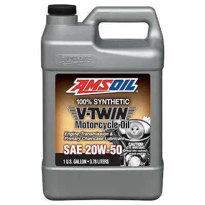AMSOIL 20W-50 Synthetic V-Twin Motorcycle Oil quart bottle