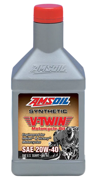 AMSOIL 20W-40 Synthetic V-Twin Motorcycle Oil quart bottle