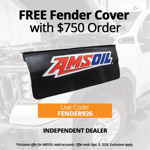 AMSOIL retail account promotion — free fender cover, code FENDER926