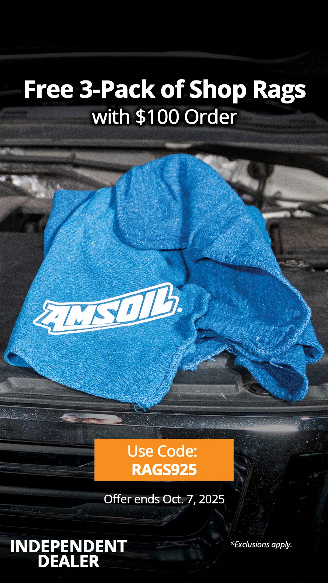 FREE THREE-PACK OF SHOPS RAGS - AMSOIL Promotion